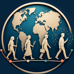 The Cartalore app icon: a parchment world map on a navy globe, with figures from four eras walking a timeline across it.